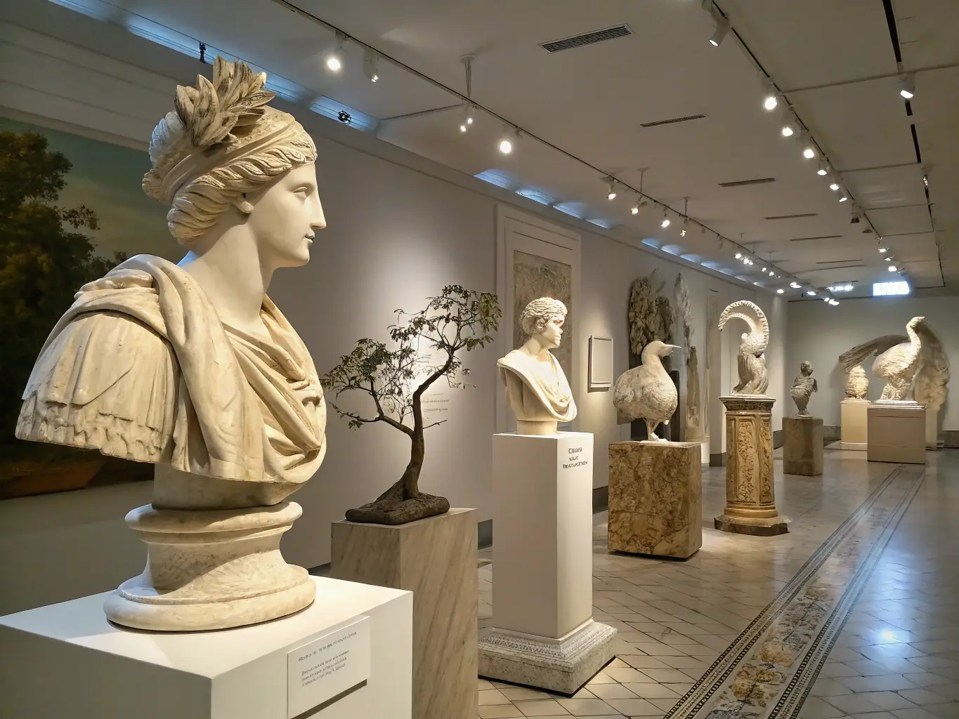 A vibrant image of an exhibition showcasing the works of François Michaud, with visitors admiring the intricate stonework and learning about his legacy.